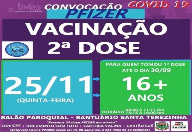 2ª DOSE PFIZER PARA VACINADOS ATÉ 30/09/21