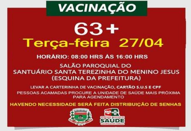 VACINAÇÃO PARA IDOSOS DE 63 ANOS OU MAIS