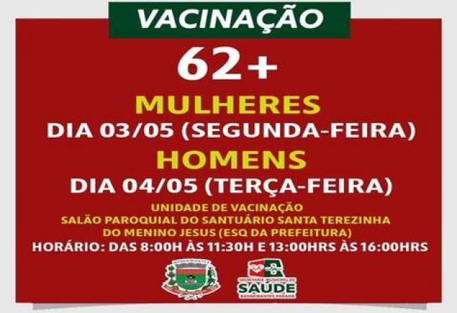 VACINAÇÃO PARA IDOSOS DE 62 ANOS OU MAIS