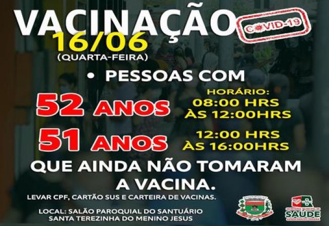 VACINAÇÃO PARA MAIORES DE 51 ANOS