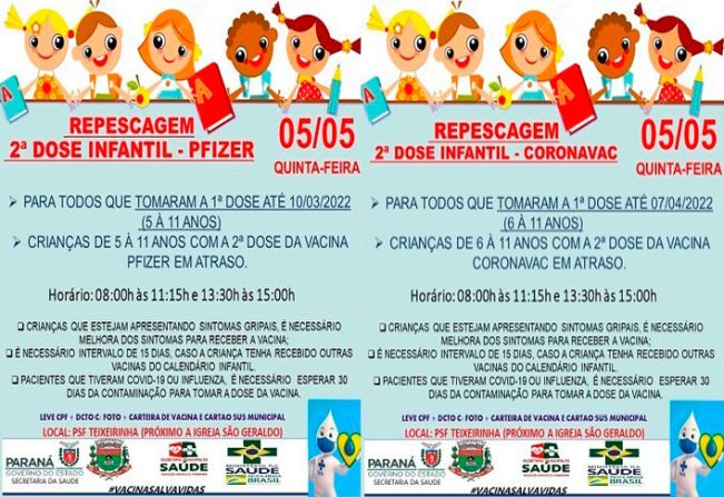 REPESCAGEM 2ª DOSE INFANTIL: CORONAVAC E PFIZER