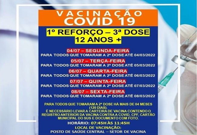 1º REFORÇO: 3º DOSE PARA MAIORES DE 12 ANOS