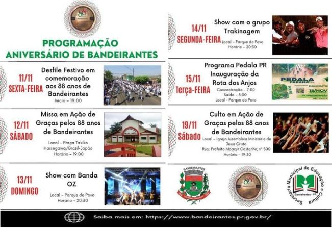 PROGRAMAÇÃO ANIVERSÁRIO DE BANDEIRANTES