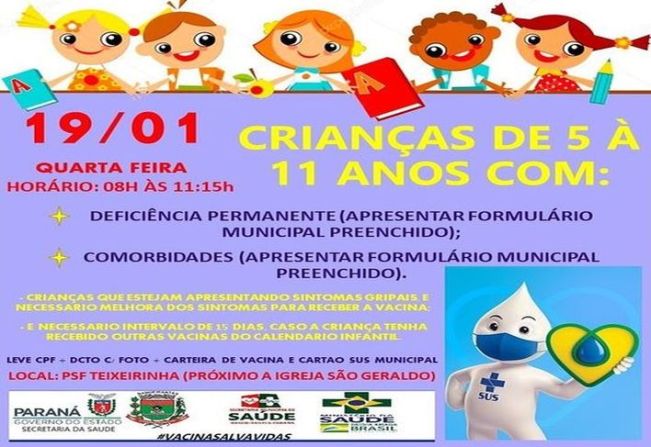 VACINAÇÃO CRIANÇAS 05 À 11 ANOS