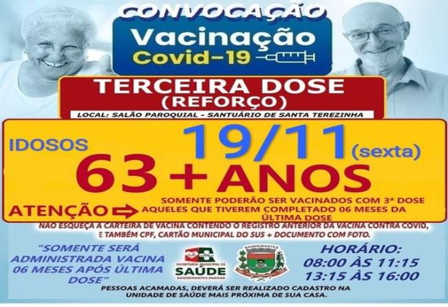 3ª DOSE (REFORÇO) PARA MAIORES DE 63 ANOS