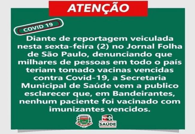 COMUNICADO A POPULAÇÃO DE BANDEIRANTES!!