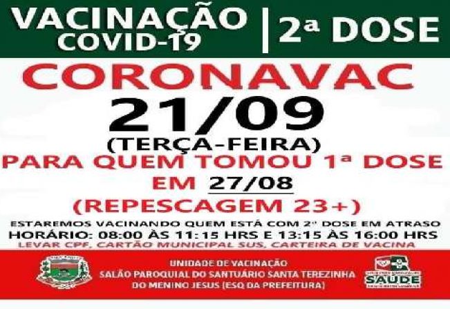 2° DOSE CORONAVAC VACINADOS EM 27/08/21