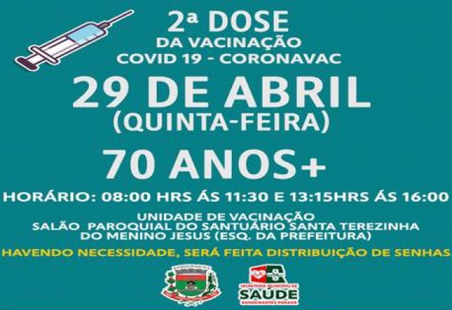 2º DOSE PARA IDOSOS DE 70 ANOS OU MAIS!