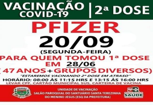 2ª DOSE PFIZER VACINADOS EM 28/06/21