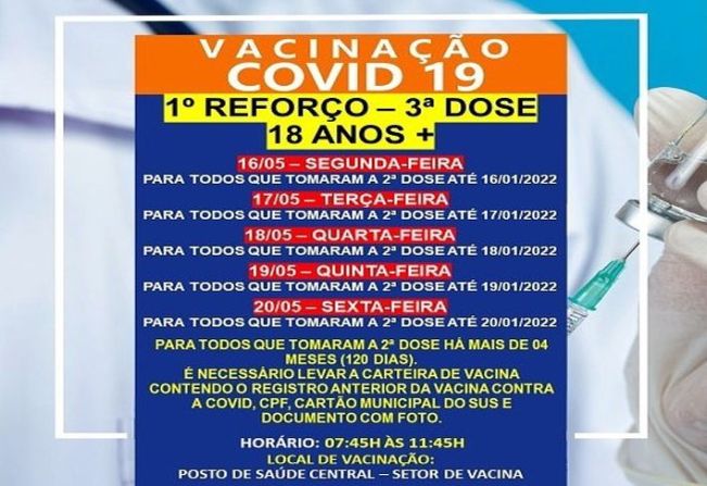 1º REFORÇO: 3º DOSE PARA MAIORES DE 18 ANOS