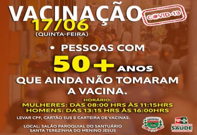 VACINAÇÃO PARA MAIORES DE 50 ANOS QUE AINDA NÃO RECEBERAM A VACINA.