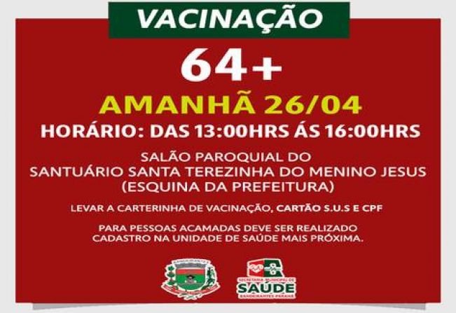 VACINAÇÃO PARA IDOSOS DE 64 ANOS OU MAIS.