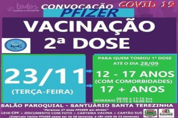 ANTECIPAÇÃO 2ª DOSE PFIZER PARA VACINADOS ATÉ 28/09/21