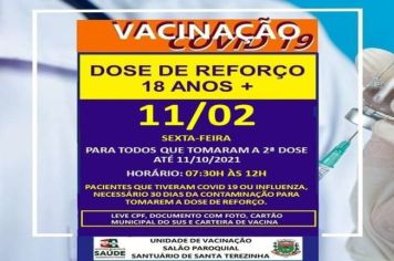 DOSE DE REFORÇO PRA MAIORES DE 18 ANOS