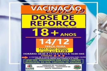 DOSE DE REFORÇO MAIORES DE 18 ANOS!!