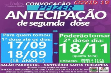 ANTECIPAÇÃO 2ª DOSE PFIZER PARA VACINADOS EM 17 E 18/09/21