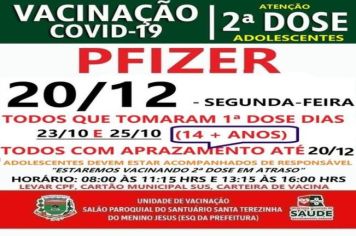 2ª DOSE PFIZER PARA VACINADOS EM 23/10 E 25/10