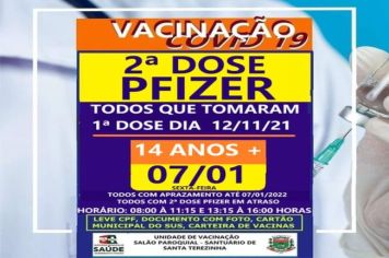 2º DOSE PFIZER PARA  MAIORES DE 14 ANOS