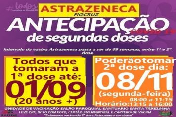 ANTECIPAÇÃO 2ª DOSE ASTRAZENECA VACINADOS EM 01/09/21