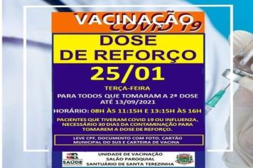 DOSE DE REFORÇO PARA TODOS QUE TOMARAM A 2ª DOSE ATÉ 13/09/2021