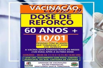 DOSE DE REFORÇO PARA MAIORES DE 60 ANOS!