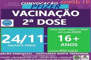 2ª DOSE PFIZER PARA VACINADOS ATÉ 29/09/21