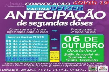 ANTECIPAÇÃO DE 2ª DOSE PFIZER PARA DIVERSOS GRUPOS!