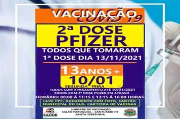2ª DOSE PFIZER PARA MAIORES DE 13 ANOS!