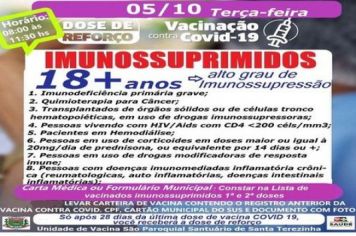 DOSE DE REFORÇO PARA IMUNOSSUPRIMIDOS COM + DE 18 ANOS