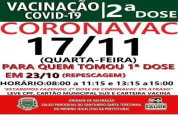2º DOSE CORONAVAC VACINADOS EM 23/10/2021