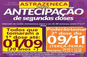ANTECIPAÇÃO 2ª DOSE ASTRAZENECA VACINADOS EM 01/09/21