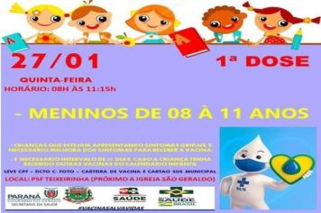 PRIMEIRA DOSE MENINOS DE 08 A 11 ANOS