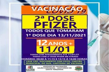 2ª DOSE PFIZER, 11/01, TERÇA-FEIRA!!