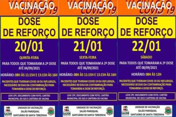 DOSE DE REFORÇO: DIA 20, 21, E 22 DE FEVEREIRO!