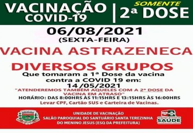 2ª DOSE DA VACINA ASTRAZENECA CONTRA A COVID 19!!