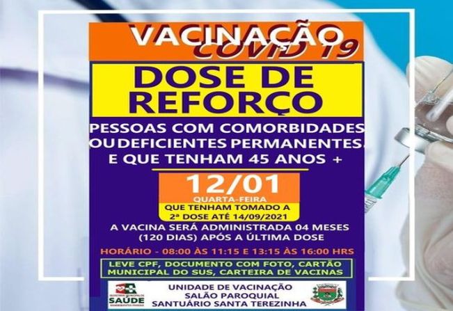 DOSE DE REFORÇO COMORBIDADES OU DEFICIENTES PERMANENTES COM 45 ANOS OU +!!