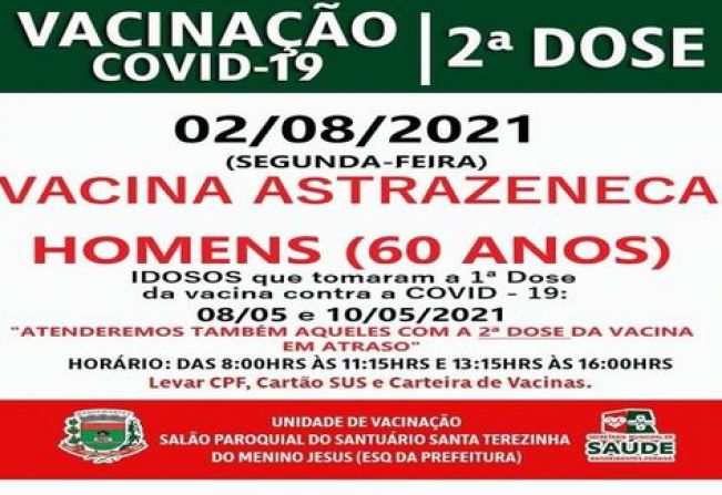 2º DOSE ASTRAZENECA VACINADOS EM 08 E 10/05/2021