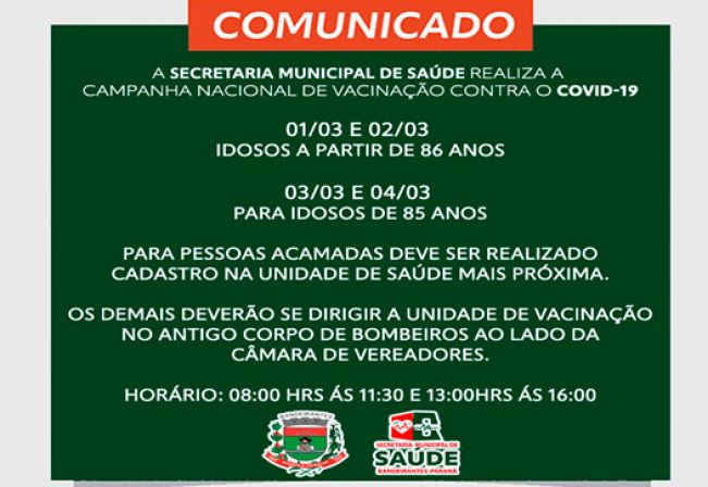 Vacinação contra a COVID-19 para 85 anos ou mais.