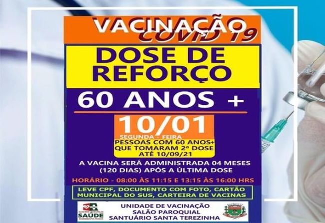 DOSE DE REFORÇO PARA MAIORES DE 60 ANOS!