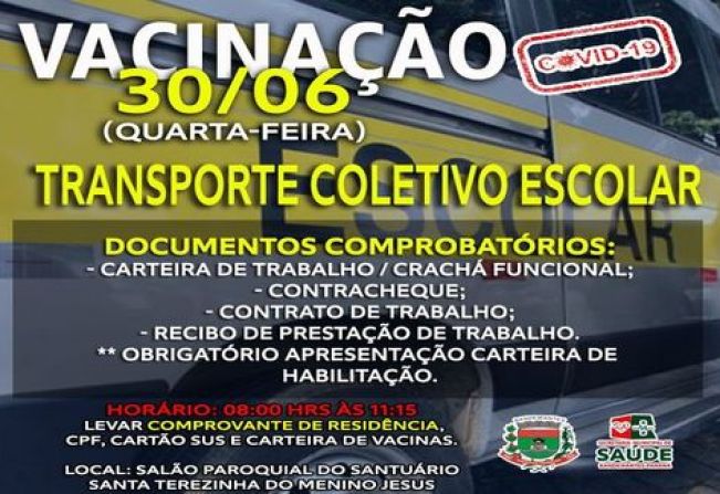 Vacinação para os trabalhadores de transporte Coletivo ESCOLAR.