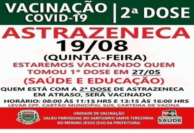 2º DOSE ASTRAZENECA VACINADOS EM 27/05/2021