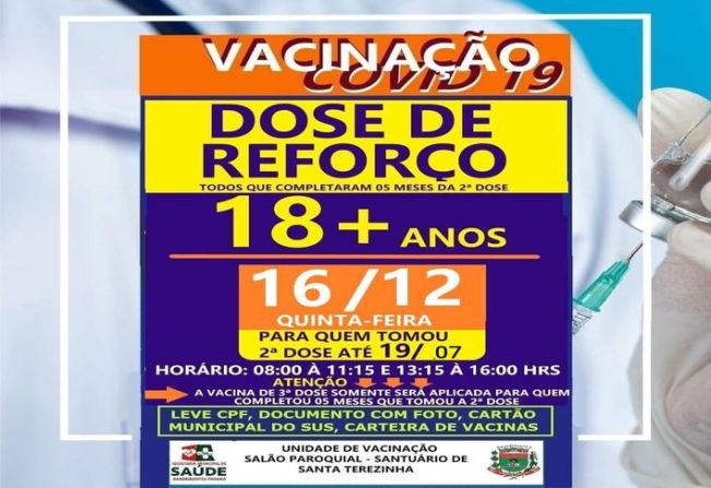 DOSE DE REFORÇO PARA MAIORES DE 18 ANOS.