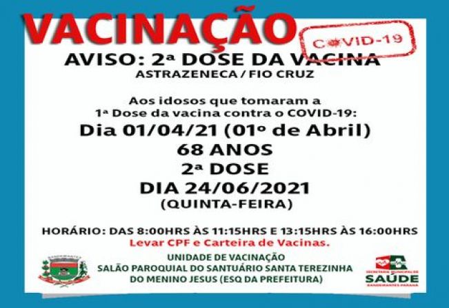 2º DOSE DA VACINA PARA IDOSOS