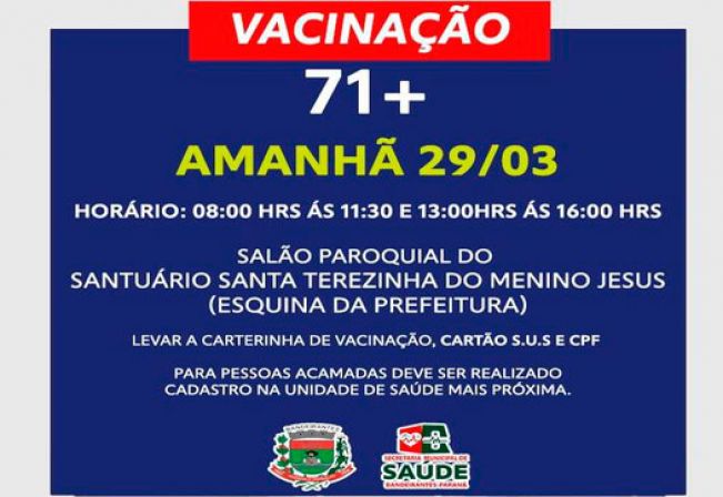 VACINAÇÃO PARA IDOSOS DE 71 anos ou mais.