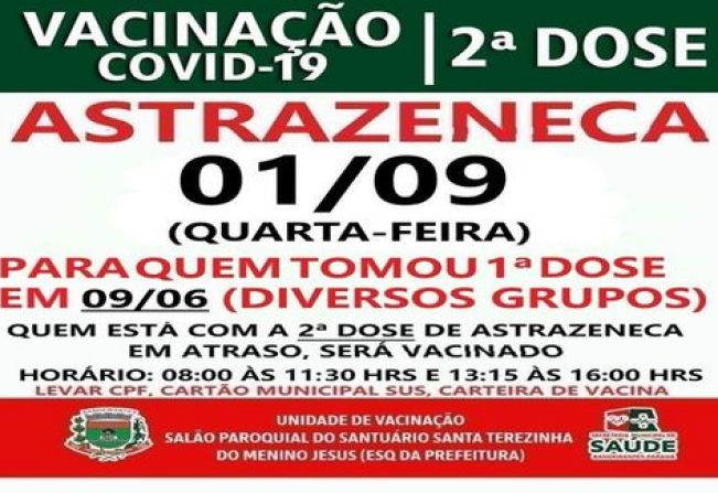 2ª DOSE  ASTRAZENECA VACINADOS EM 09/06/21