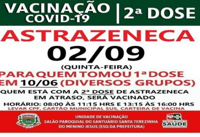 2ª DOSE  ASTRAZENECA VACINADOS EM 10/06/21