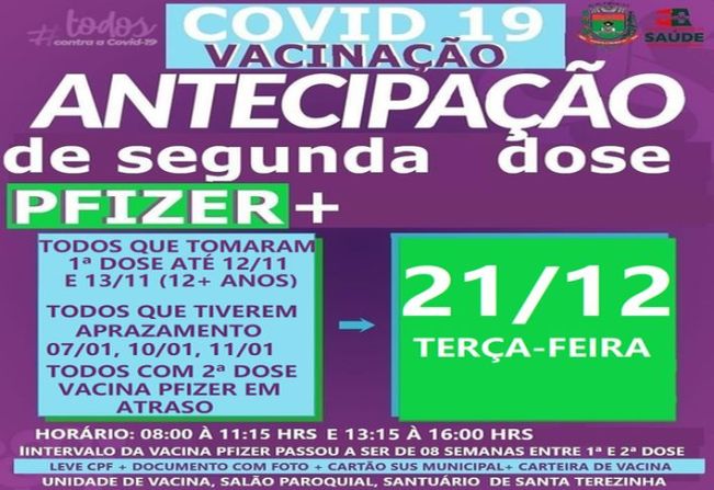 ANTECIPAÇÃO 2ª DOSE PFIZER MAIORES DE 12 ANOS