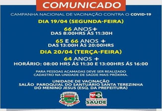 VACINAÇÃO PARA IDOSOS ACIMA DE 64 ANOS