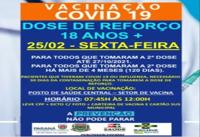 DOSE DE REFORÇO PARA MAIORES DE 18 ANOS